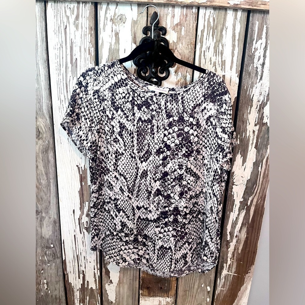 Lavender Brown snake print brown & white top small